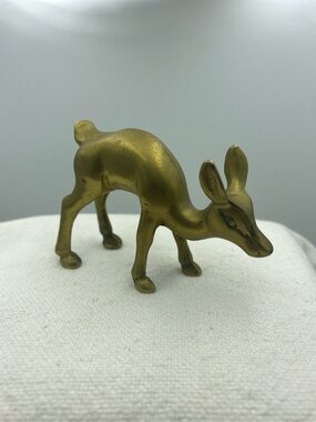 Brass Deer Figurine – Gold Tone Home Art Accent
